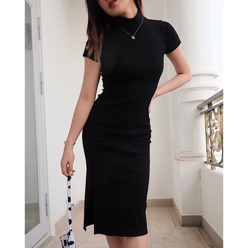 [Mã SKAMSALEP6 giảm 10% tối đa 100K đơn 150K] Đầm body cổ trụ tay ngắn by whattowear | BigBuy360 - bigbuy360.vn