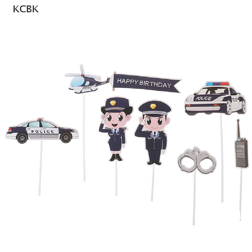 Kc PRECUT Hoạt Hình Xe Cảnh Sát / Máy Bay / Còng Tay Trang Trí Bánh Cupcake Sinh Nhật