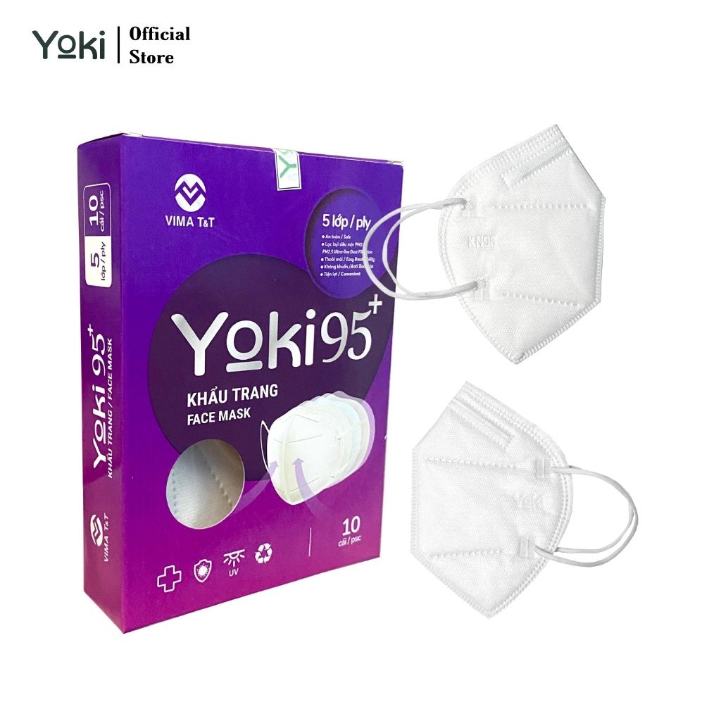 Khẩu Trang PM 2.5 YOKI KN95+ 5 Lớp (Tiêu Chuẩn Xuất khẩu BFE ≥95%) Hộp 10 Cái | BigBuy360 - bigbuy360.vn