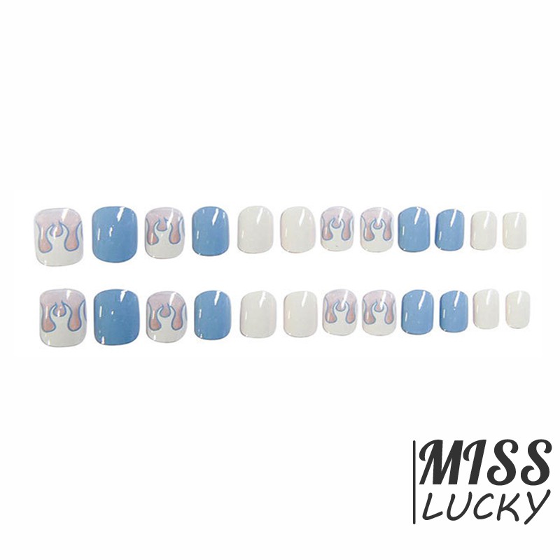 Set 24 Móng Tay Giả Họa Tiết Ngọn Lửa Độc Đáo Kèm Keo Dán