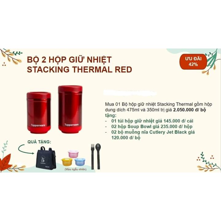 Hộp giữ nhiệt Stacking Thermal TẶNG túi đựng + bộ muỗng nĩa + hộp đựng canh dùng trong lò vi sóng