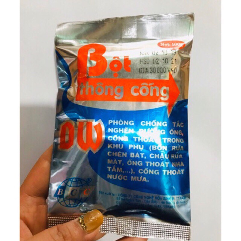 Bột thông tắc cống cực mạnh hàng DW ( gói 100g). Thông tắc bồn cầu, bồn rửa bát, cống thoát nước....