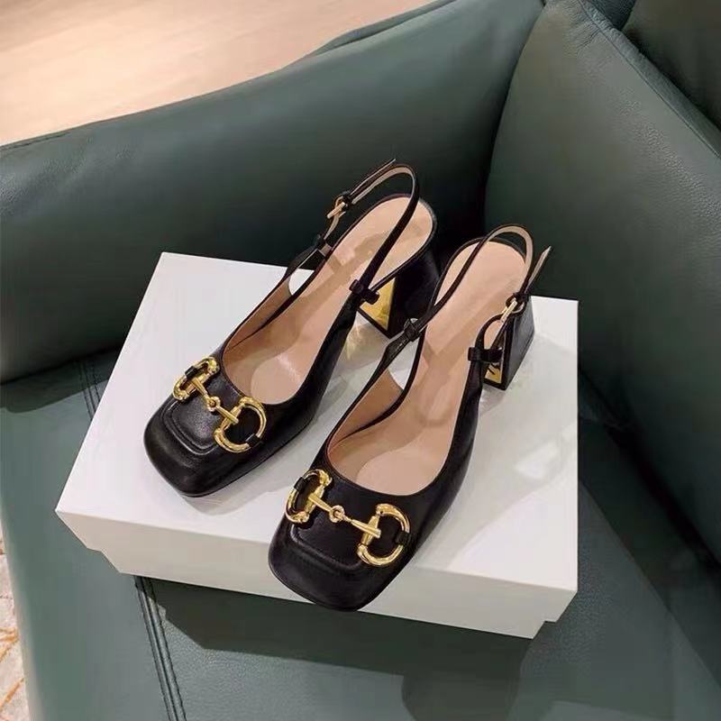 Giày Cao Gót Đế Vừa Phối Khóa Phong Cách Retro Dành Cho Nữ
