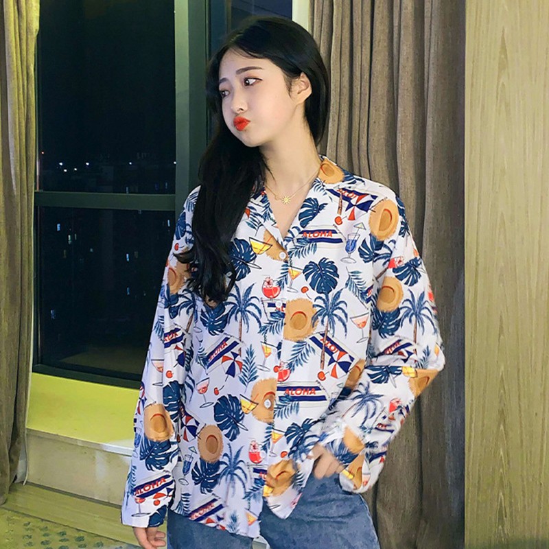 Áo sơ mi tay dài dáng rộng phong cách Hàn Quốc cho nữ
