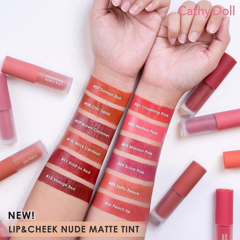 Son kem và má hồng Cathy Doll Lip & Cheek Nude Matte Tint 3.5g