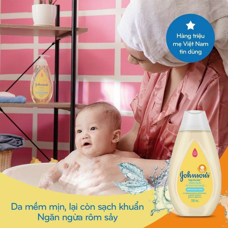 Sữa tắm gội toàn thân Johnson baby 200ml cho bé 0-3 tuổi