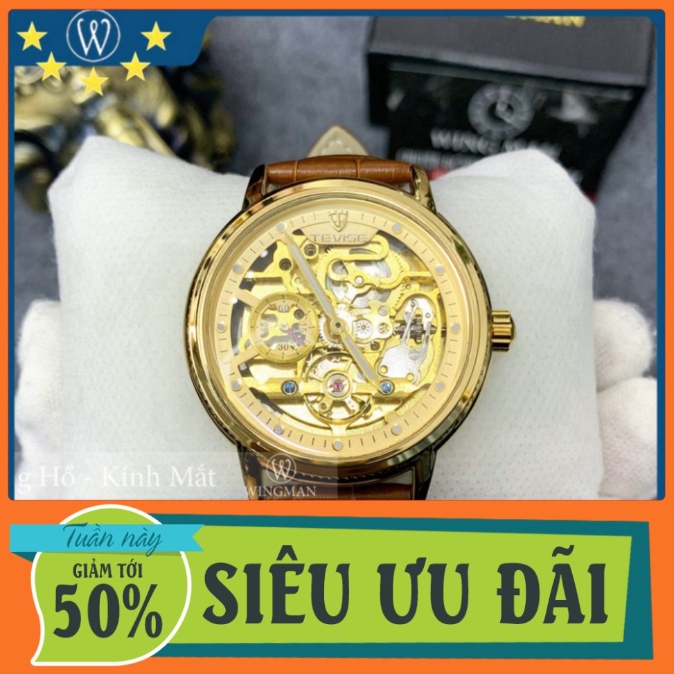 SIÊU PHẨM Đồng hồ nam máy cơ Tevise T8612B dây da cao cấp, full box, mặt kính sapphire chống xước, chống nước, bảo hành
