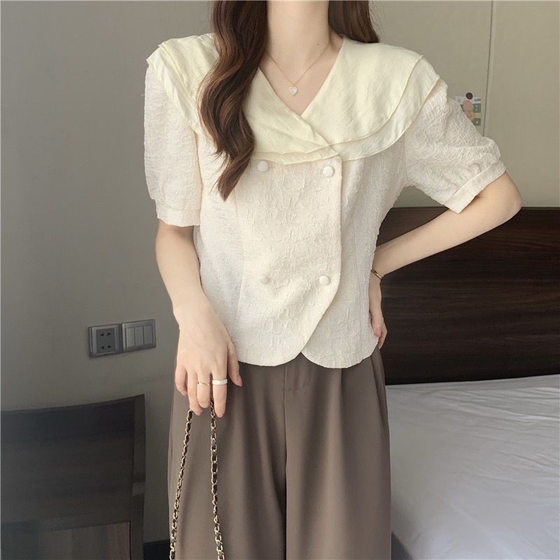 Áo chiffon Ngắn Cổ Lá Sen Phong Cách Pháp Thời Trang Mùa Hè