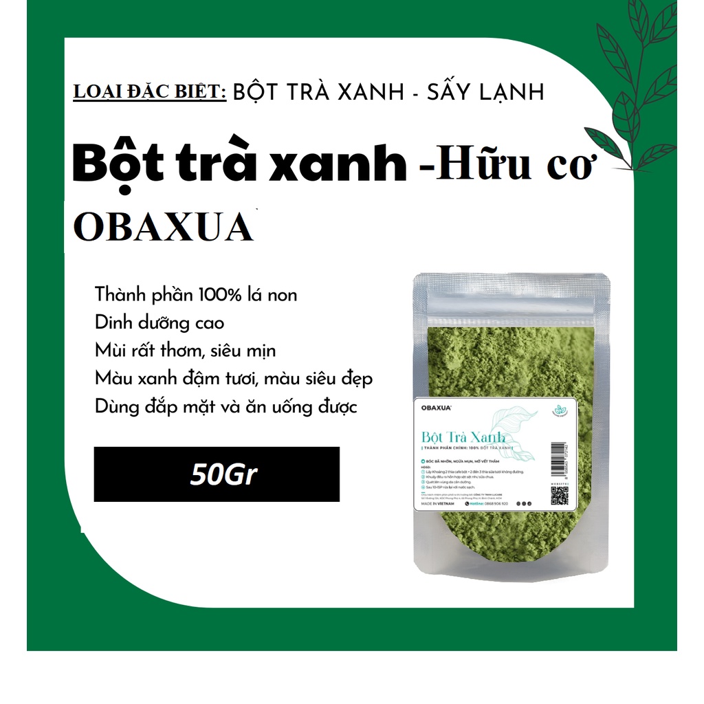 100GR bột trà xanh đắp mặt nguyên chất Organic - mỹ phẩm Handmade - B002.005