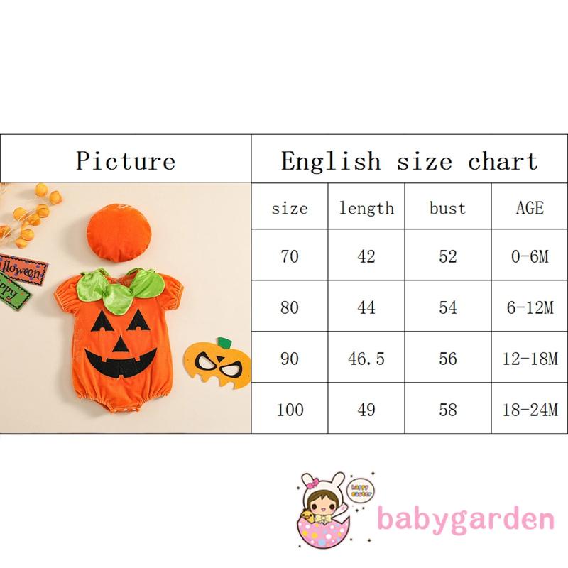 Bộ Áo Liền Quần Tay Ngắn In Hoạt Hình Bí Ngô + Mũ Thời Trang Xuân Hè Cho Bé Từ 0-24 Tháng Tuổi