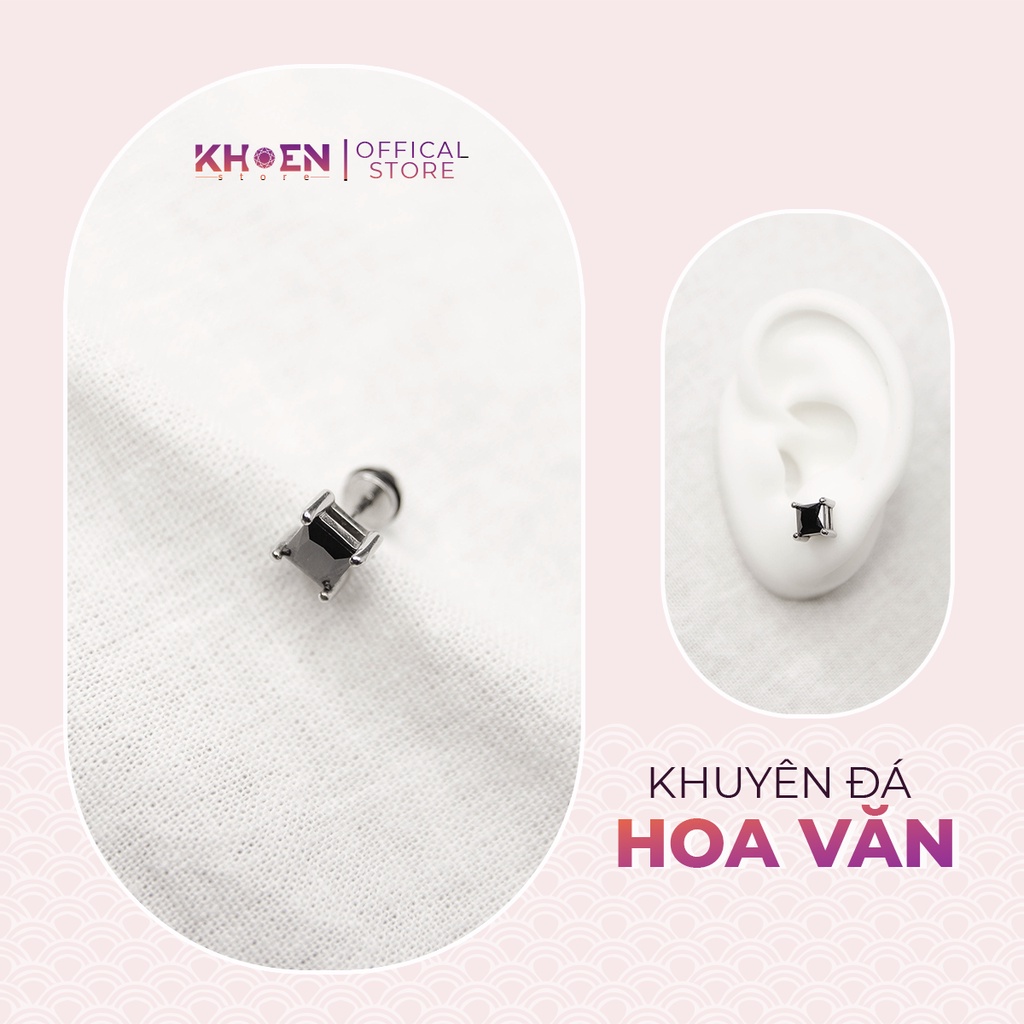 (1 Chiếc) Khuyên tai Đá vuông zircon - Khoen Store