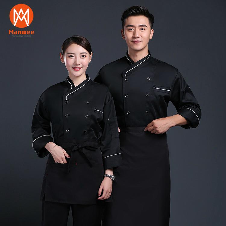 Đầu bếp công sở quần áo áo khoác đen tùy chỉnh đầu bếp nam nữ quần áo dài tay