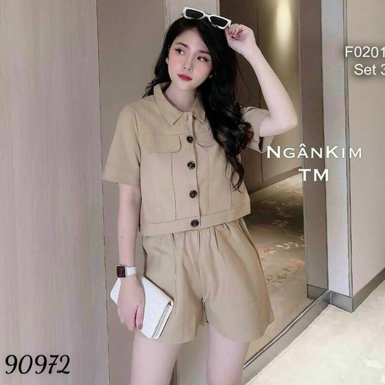 Set bộ vest nữ quần ngắn đi chơi (áo thun, áo khoác ngoài, quần ngắn có túi) dạo phố