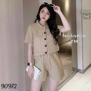 Set bộ vest nữ quần ngắn đi chơi (áo thun, áo khoác ngoài, quần ngắn có túi) dạo phố