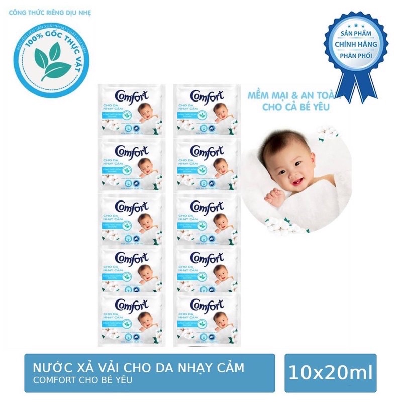 Nước xả vải Comfort cho da nhạy cảm dây 10 gói × 20 ml