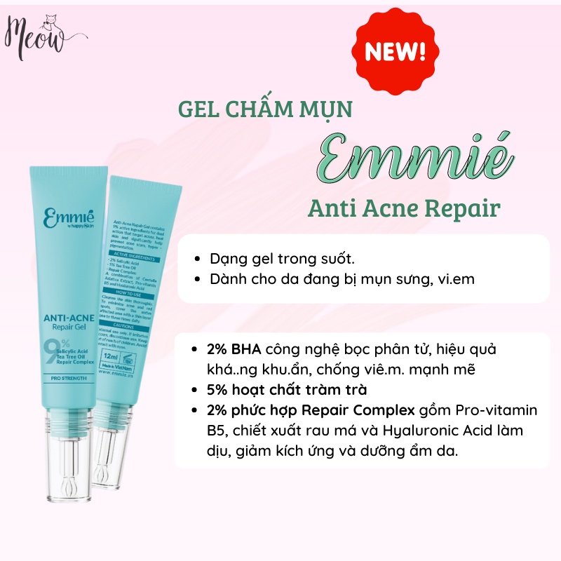 Gel chấm mụn cấp tốc 3 tác động Anti Acne Repair Gel Emmie By HappySkin 12ml