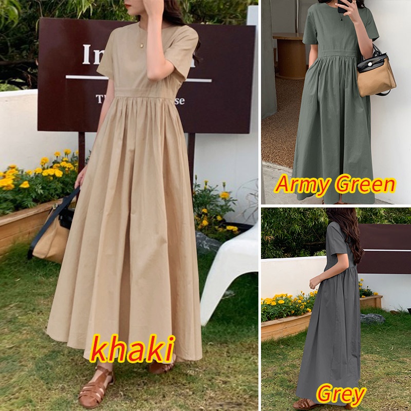 Đầm maxi ZANZEA ngắn tay có khóa kéo sau lưng thời trang cho nữ