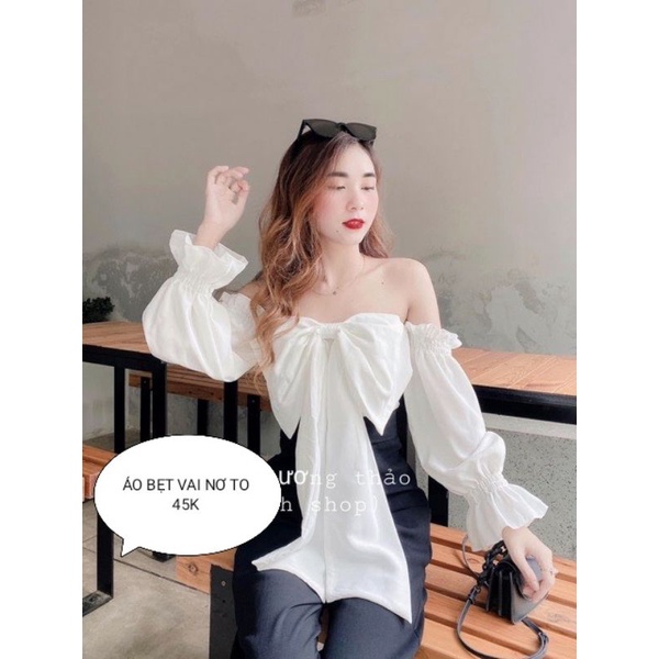 Áo bẹt vai nơ to tay loe