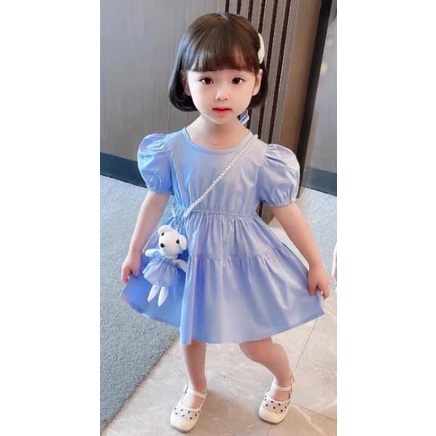 (Mua 1 được 2)Đầm hở lưng kèm gấu bé gái, đầm thô tay bồng cho bé