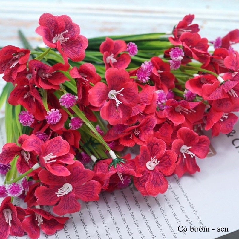 Cụm hoa cỏ bướm điểm hoa sáp, hoa lụa ,decor