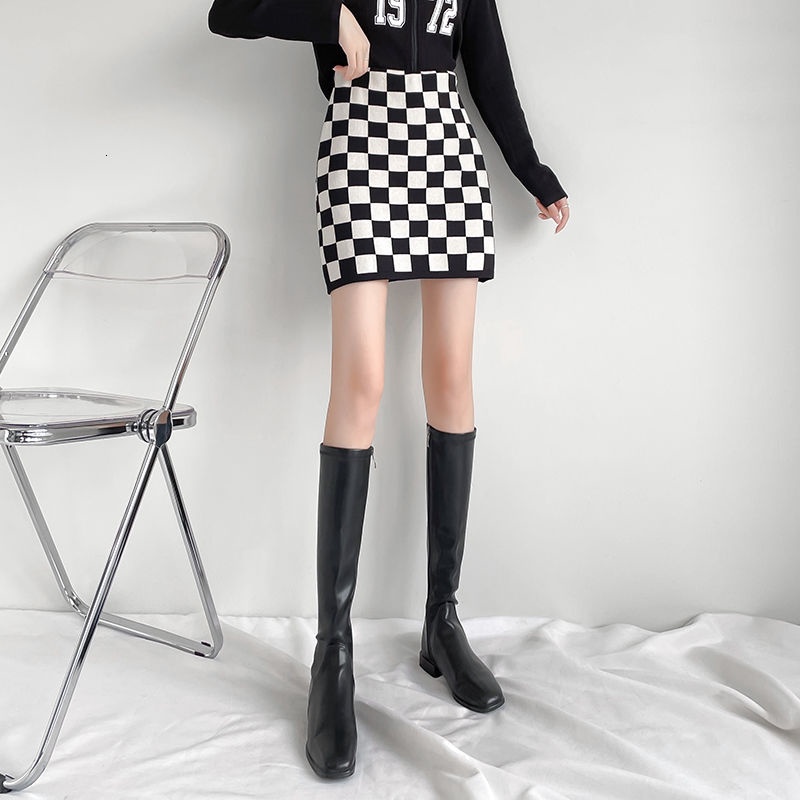 Chân Váy Chữ A Họa Tiết Caro Phong Cách Hàn Quốc Thời Trang Thu Đông 17E218