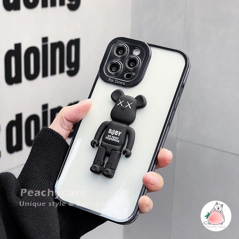Ốp Điện Thoại TPU Mềm Hình Gấu XX 3D Mạ Điện Có Giá Đỡ Cho iPhone 13 12 Pro Max 11 Xr Xs Max X 7 8 Plus X