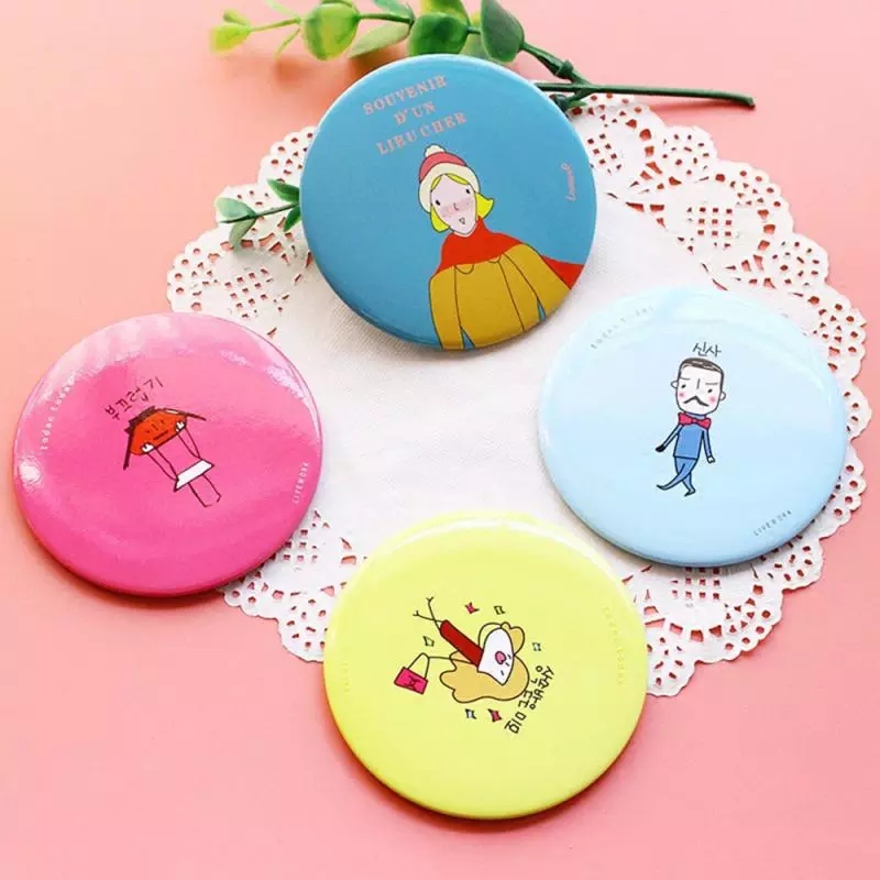 [Hàng mới về] Gương trang điểm mini bỏ túi hình tròn họa tiết hoạt hình thời trang