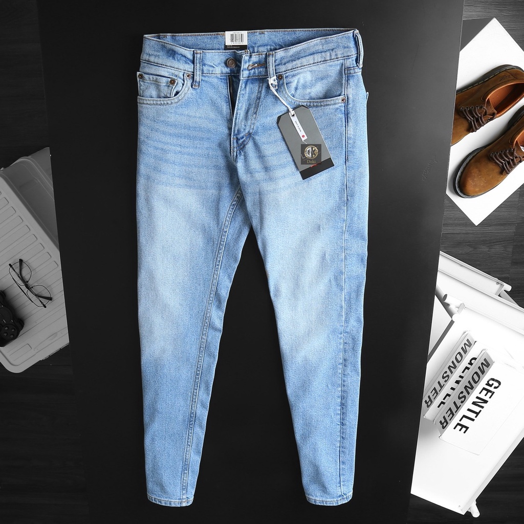 Quần Jean Nam Xanh Bạc Denim Cao cấp DK-07, Quần bò nam dáng ôm nhẹ, chất vải co giãn, xuất Cambodia - DOKI