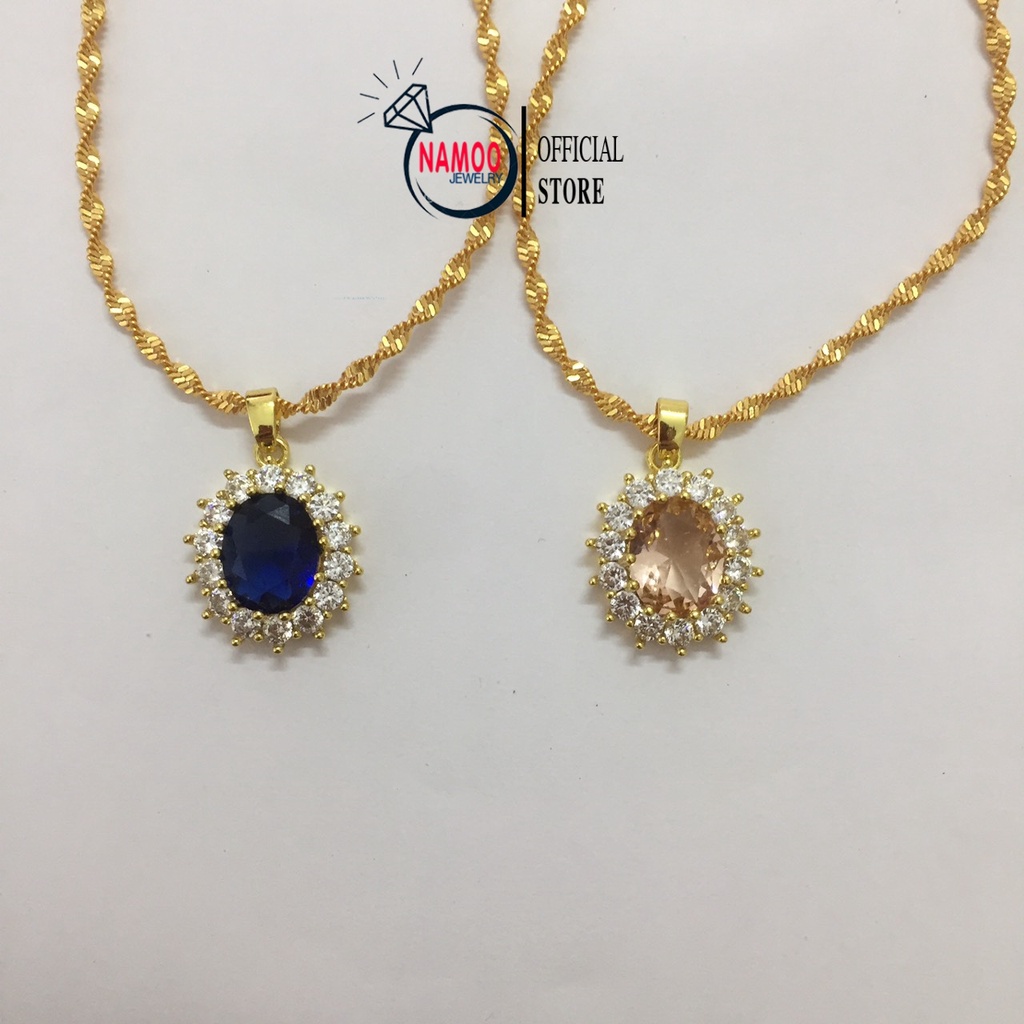 Vòng Cổ Nữ Đính Đá Nhiều Màu , Mặt Dây Chuyền Mạ Vàng Cao Cấp V504 Namoo Jewelry