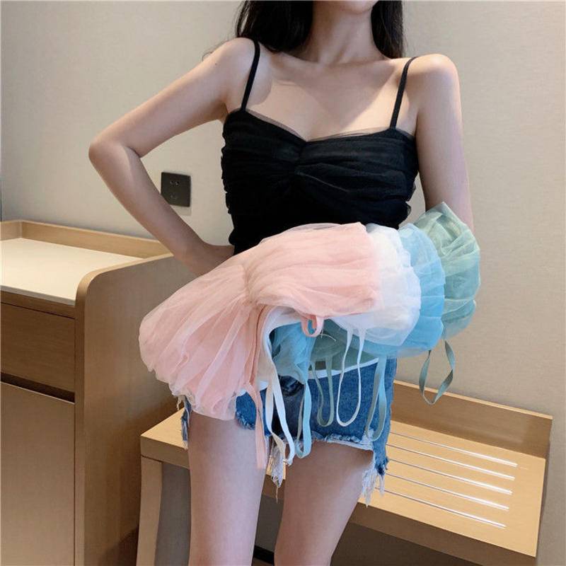 Áo Dệt Kim Hai Dây Phối Lưới Quyến Rũ Thời Trang Cho Nữ