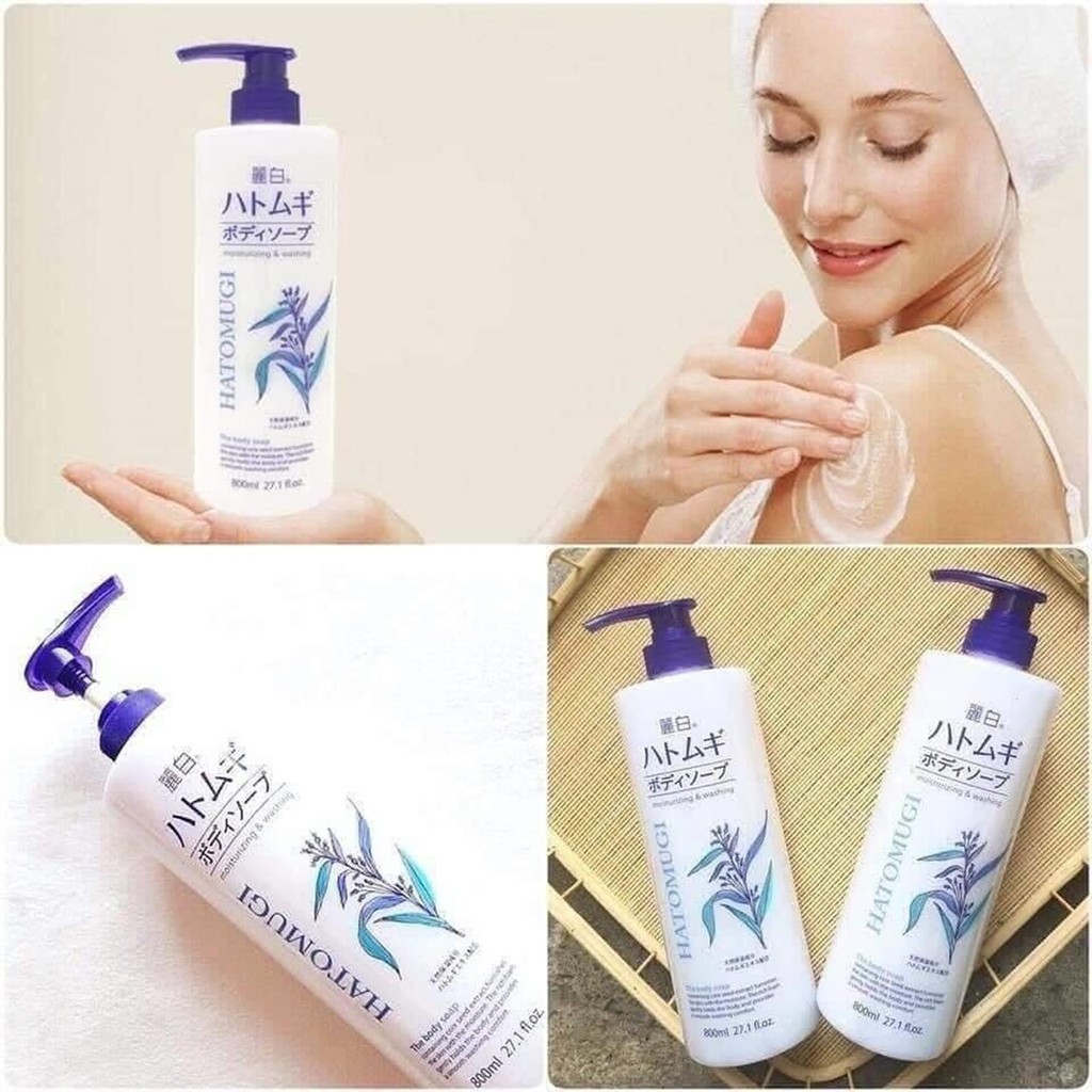 Sữa Tắm Sáng Da, Giảm mụn, Trẻ Hóa Da Reihaku Hatomugi Moisturizing &amp; Washing The Body Soap 800ml