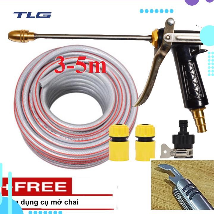 HCM Bộ dây vòi xịt nước rửa xe, tưới cây . tăng áp 3 lần, loại 3m,5m 206318Lđầu đồng, cút,nối nhựa đen+ tặng mở chai