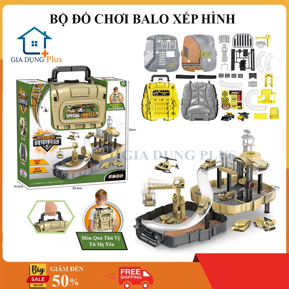 Đồ chơi trẻ em, đồ chơi xếp hình phát triển trí tuệ cho trẻ, balo lắp ráp bãi đỗ xe quân đội và công trường.