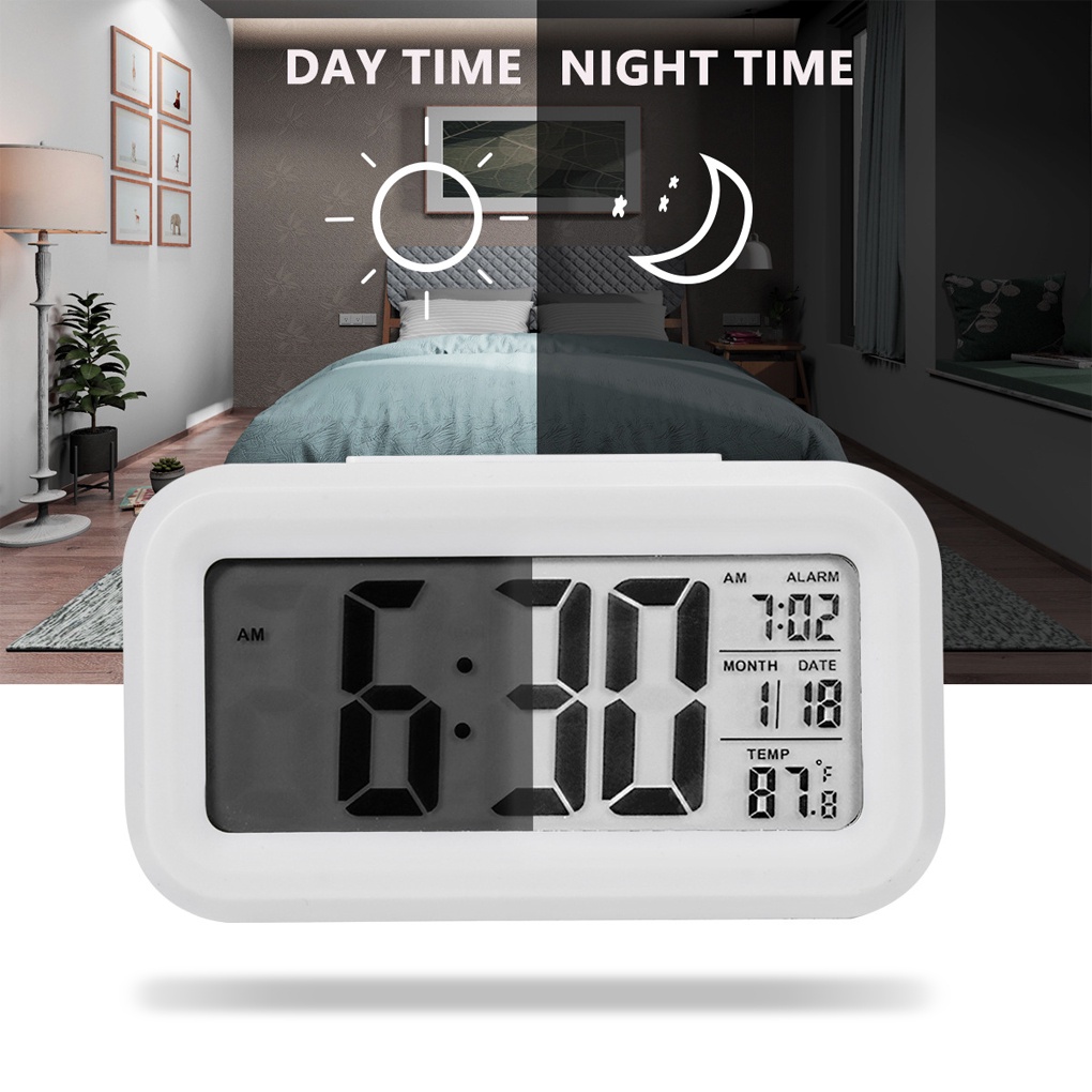 [Kitch]Table Alarm Clock Digital Display Bedroom Temperature Sensor Thermometer Backlight Calendar Portable Snooze