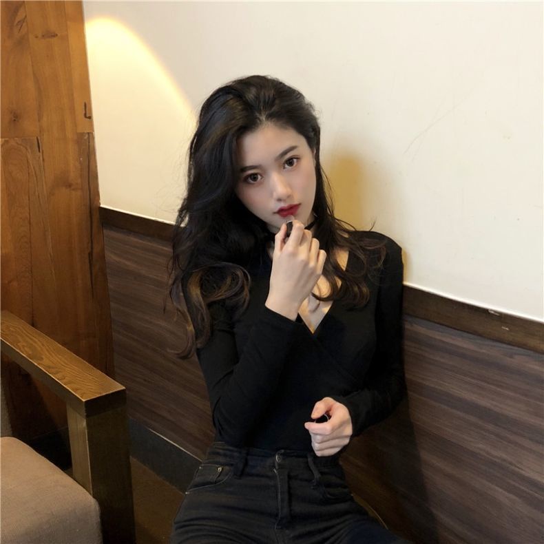 Áo Thun COZOK Tay Dài Cổ Chữ v Dáng Ôm Đan Chéo Quyến Rũ Trẻ Trung Cho Bạn Gái