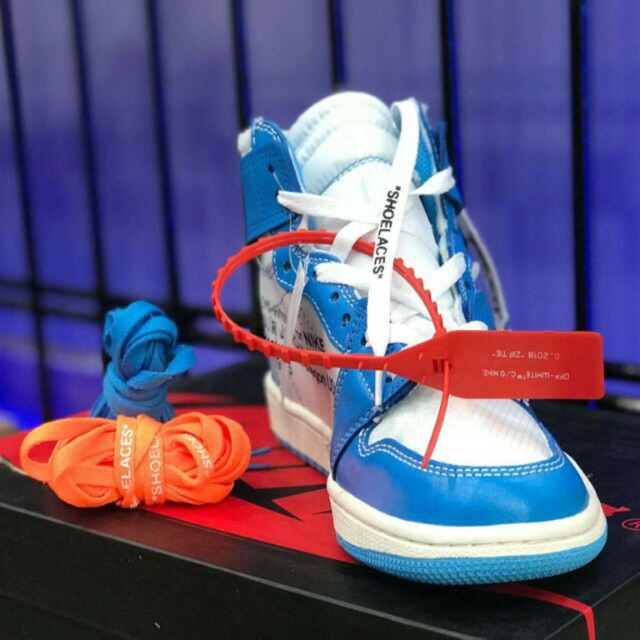 Bản Sieu Cấp Giay Thể Thao Nam Nữ Air Jordan 1 Off White White Blue Xanh