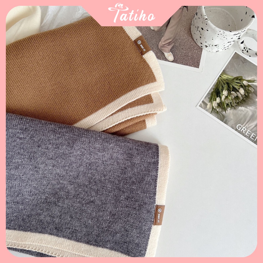 Khăn len cashmere quàng cổ unisex họa tiết trơn phối viền chất dày thời trang thu đông nhiều màu - 35x175cm - Mã KLN18