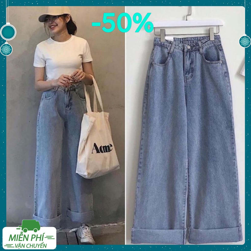 Quần jean nữ nam ống rộng cạp cao ulzzang, quần bò nữ baggy ống rộng phong cách phong cách Hàn Quốc | BigBuy360 - bigbuy360.vn