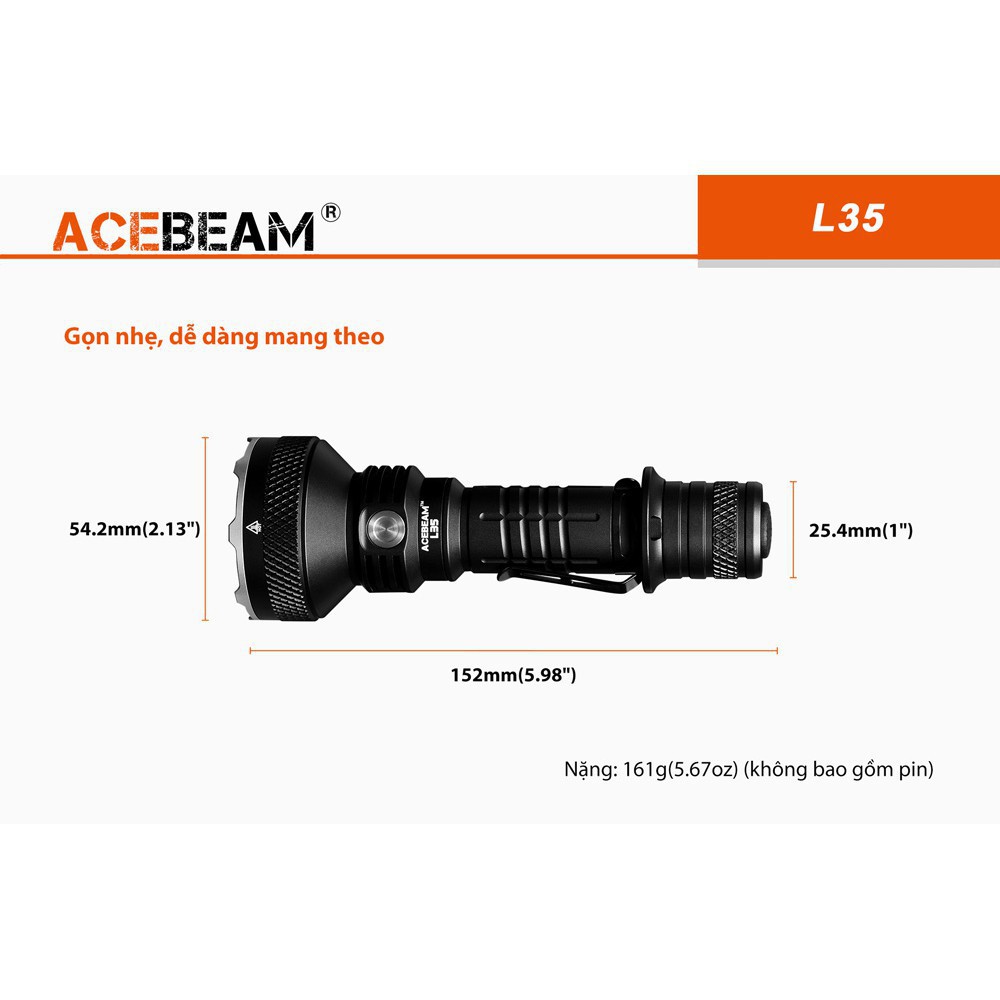 Đèn pin chuyên dụng ACEBEAM L35 LED CREE XHP70.2 sáng 5000lm xa 480m pin 21700 5100mAh USB (ko kèm pin) Đèn &amp; Đen pin