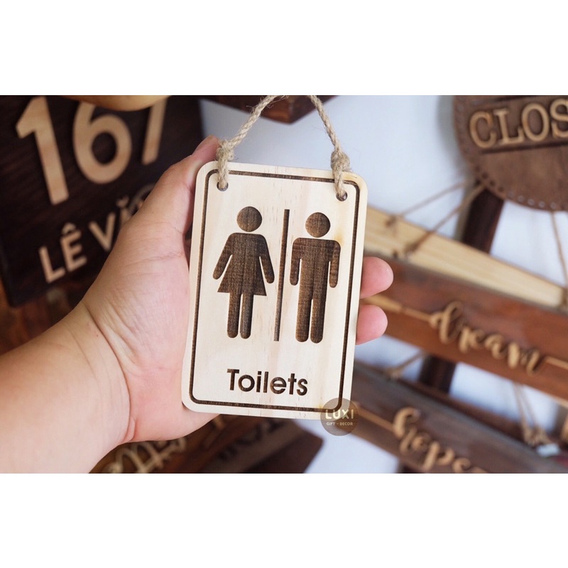 HCM | Bảng treo cửa Toilet/Wc, Bảng gỗ decor biển WC LUXI DECOR HCM