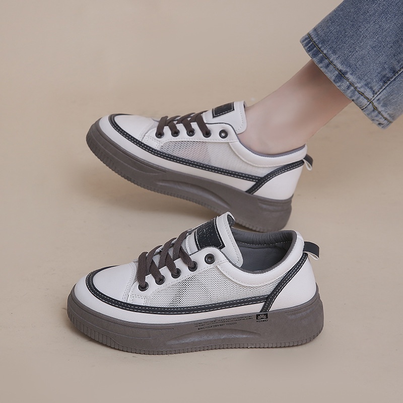 Giày thể thao nữ đế cao, lưới thoáng khí mùa hè phối da cao cấp hot trend 2023 phong cách Hàn Quốc size 36-40 [027]