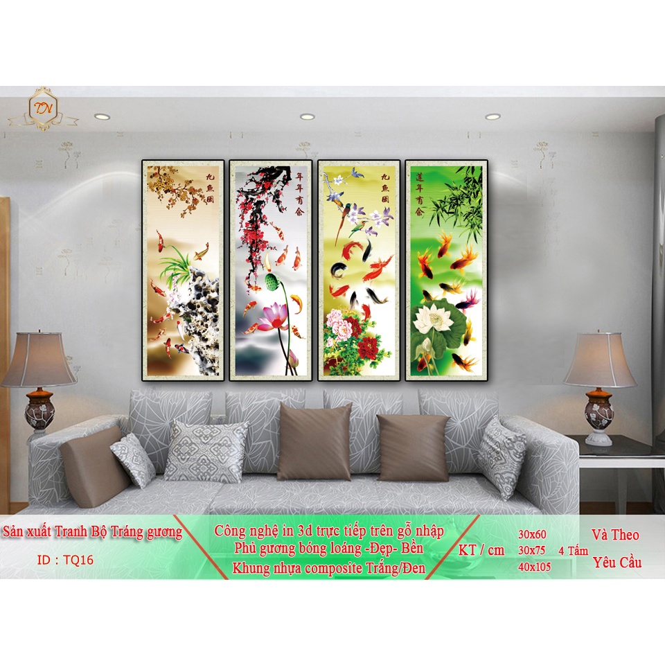Bộ 4 Tranh TỨ QUÝ TRÁNG GƯƠNG Cao Cấp - Đã Bao Gồm Khung