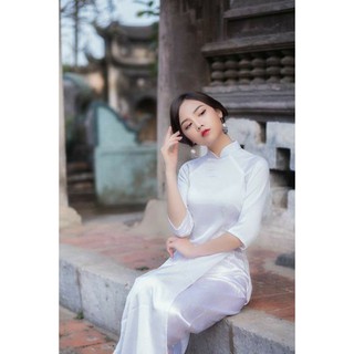 set áo dài phi trắng kèm quần