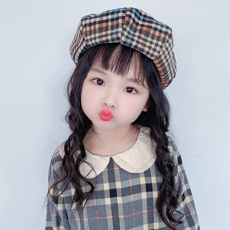 Nón Beret Len Họa Tiết Ca Rô Phong Cách Anh Quốc Thời Trang Dành Cho Các Bé