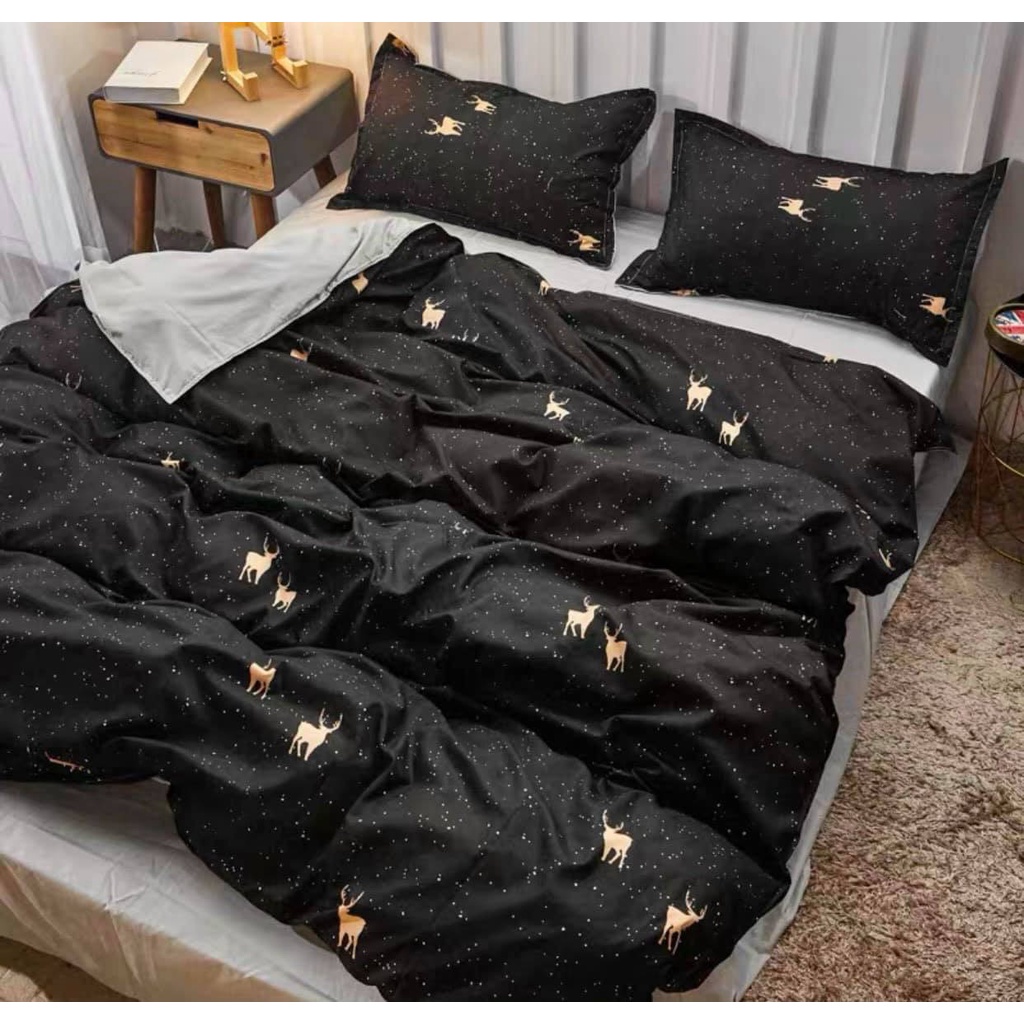 Bộ chăn ga gối cotton poly cao cấp, Sét 4 món chăn ga gối mẫu hình phong cách Hàn Quốc