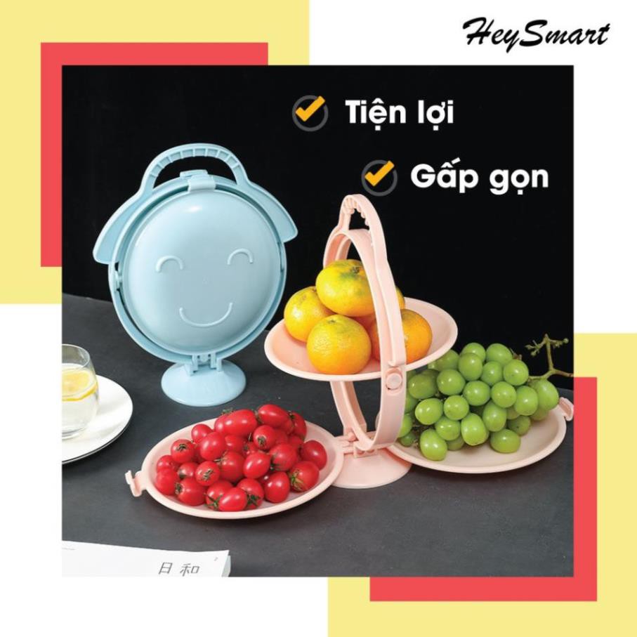 Dĩa 3 tầng gấp gọn sáng tạo tiện lợi, set đĩa nhựa đựng trái cây gấp gọn cao cấp (giao màu ngẫu nhiên)