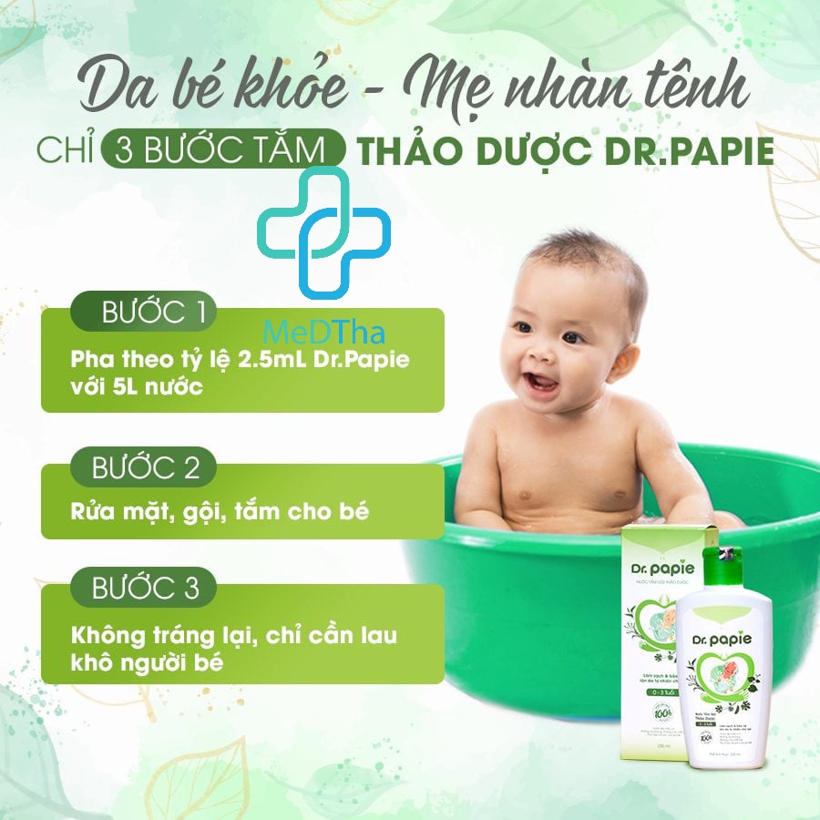 Nước Tắm Thảo Dược Dr Papie Cho Bé - Giúp làm sạch da, ngừa rôm sảy, mụn nhọt an toàn cho bé (230ml) [Chính hãng]