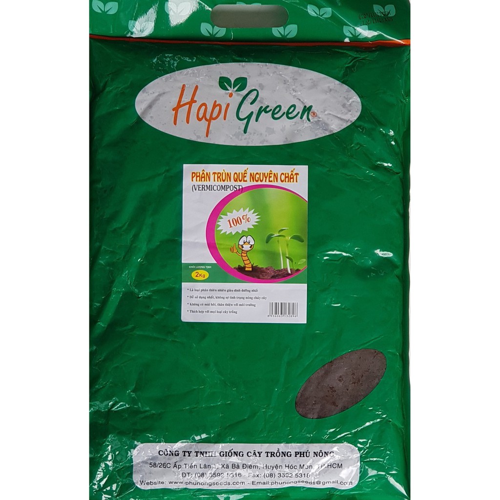 Giá Thể Dinh Dưỡng Hữu Cơ PHÂN TRÙN QUẾ Hapi Green Phú Nông - 2kg