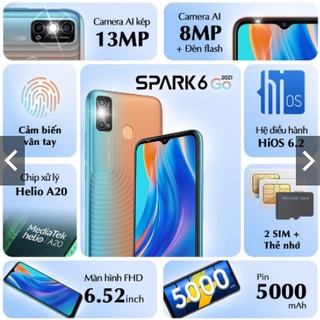 Điện thoại Tecno Spark 6 Go (2GB+32GB/4GB+64GB) Pin 5000mAh | Camera kép AI 13MP 5.0