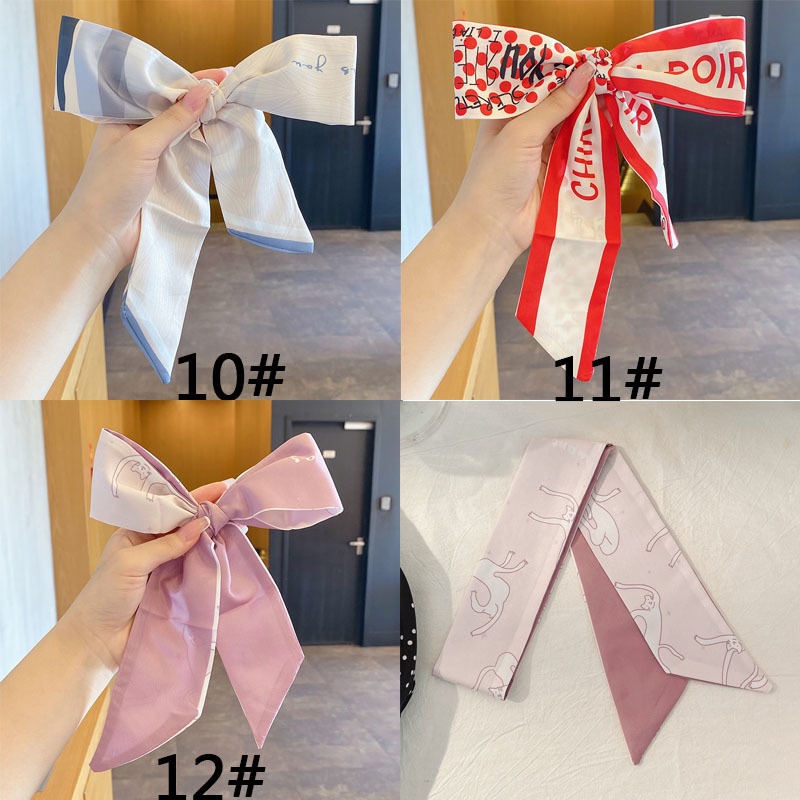 Dây cột tóc vải lụa thắt nơ in họa tiết thời trang cho nữ